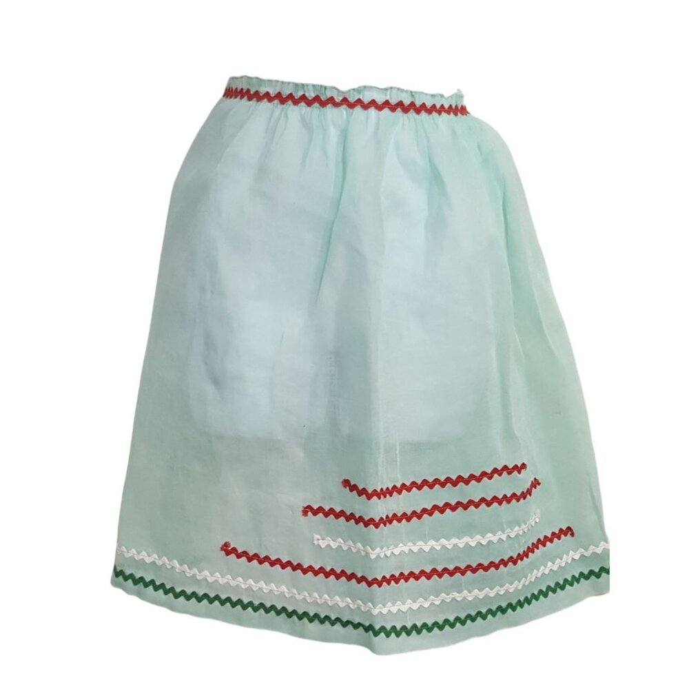 Vintage 50s 60s Half Apron Sheer‎ Mint Green Rick Rack Trim Party Entertaining